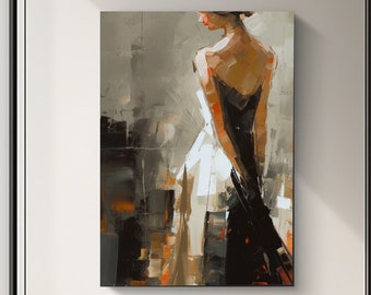 Peinture à l'huile abstraite féminine, 100% fait main, peinture à l'huile abstraite de femme en robe de soirée, peinture acrylique, décoration murale de salon