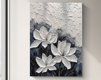 Grande peinture à l'huile de fleurs blanches peinture de fleurs 3D peinture de texture lourde peinture de fleurs abstraites peinture acrylique décoration de la maison moderne