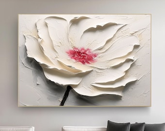 Peinture à l'huile abstraite de fleurs roses sur toile, peinture à l'huile 100 % faite main, art mural rose texturé, texture 3D minimaliste, décoration de salon