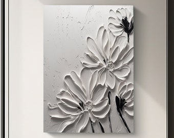 Peinture originale de fleurs en noir et blanc 3D texture lourde art abstrait fleur simple peinture murale mode salon salon décoration de la maison