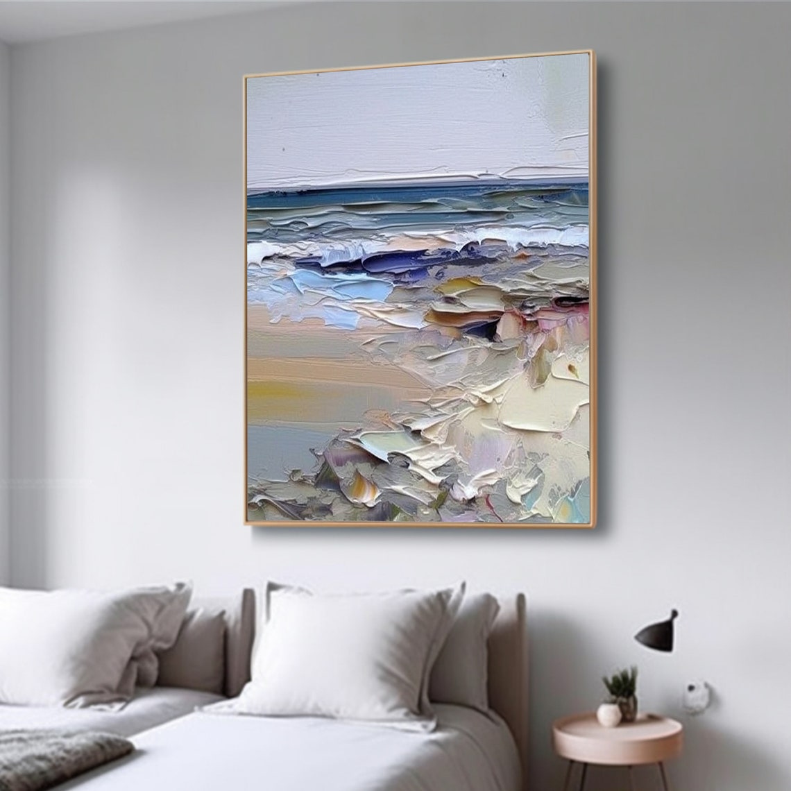 Abstract Original Beach Oil Painting on Canvas,impasto Acrylic Seascape ...