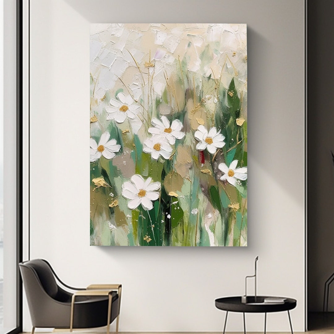 Original Abstract Flower Painting on Canvas 3D Textured,greenery Wall ...