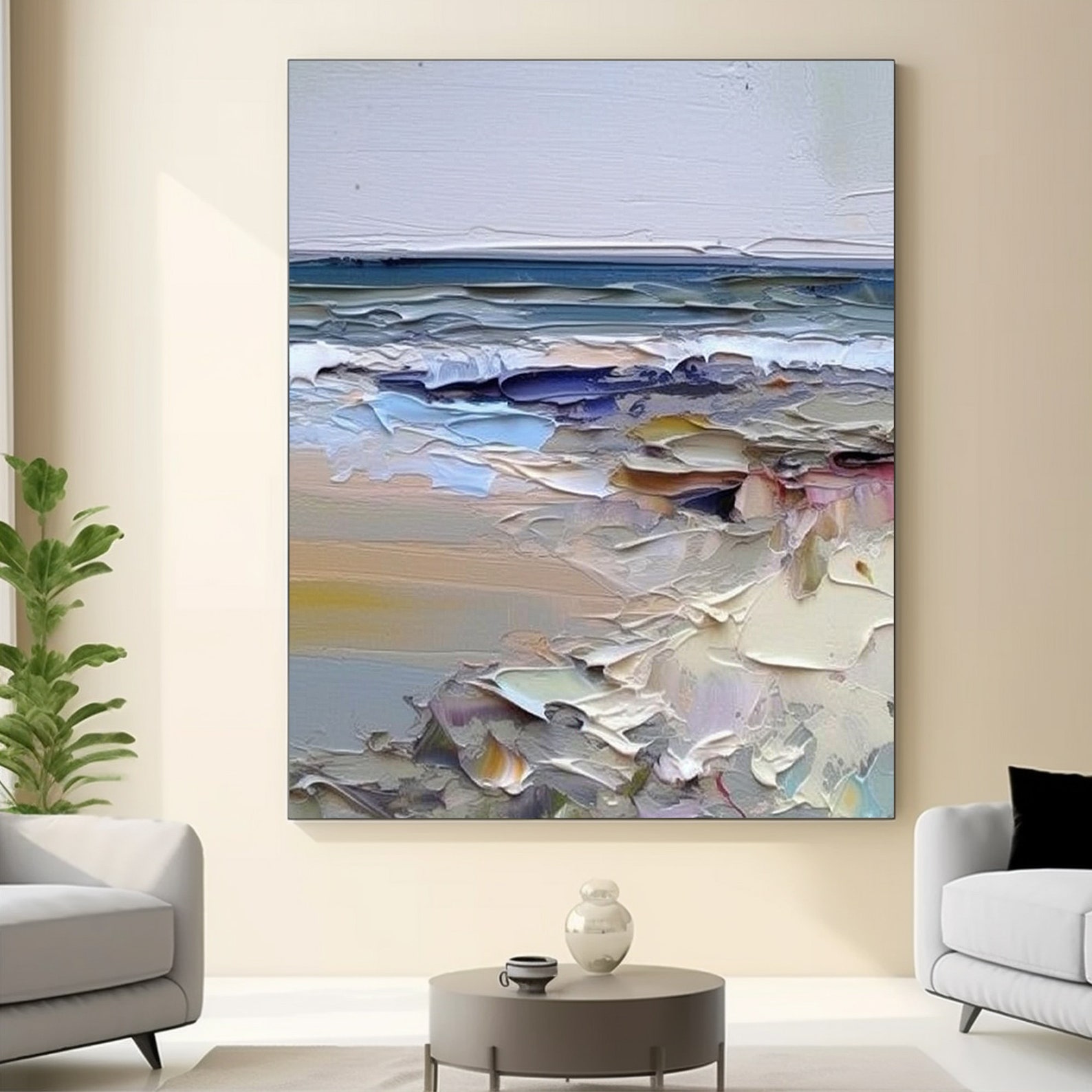 Abstract Original Beach Oil Painting on Canvas,impasto Acrylic Seascape ...