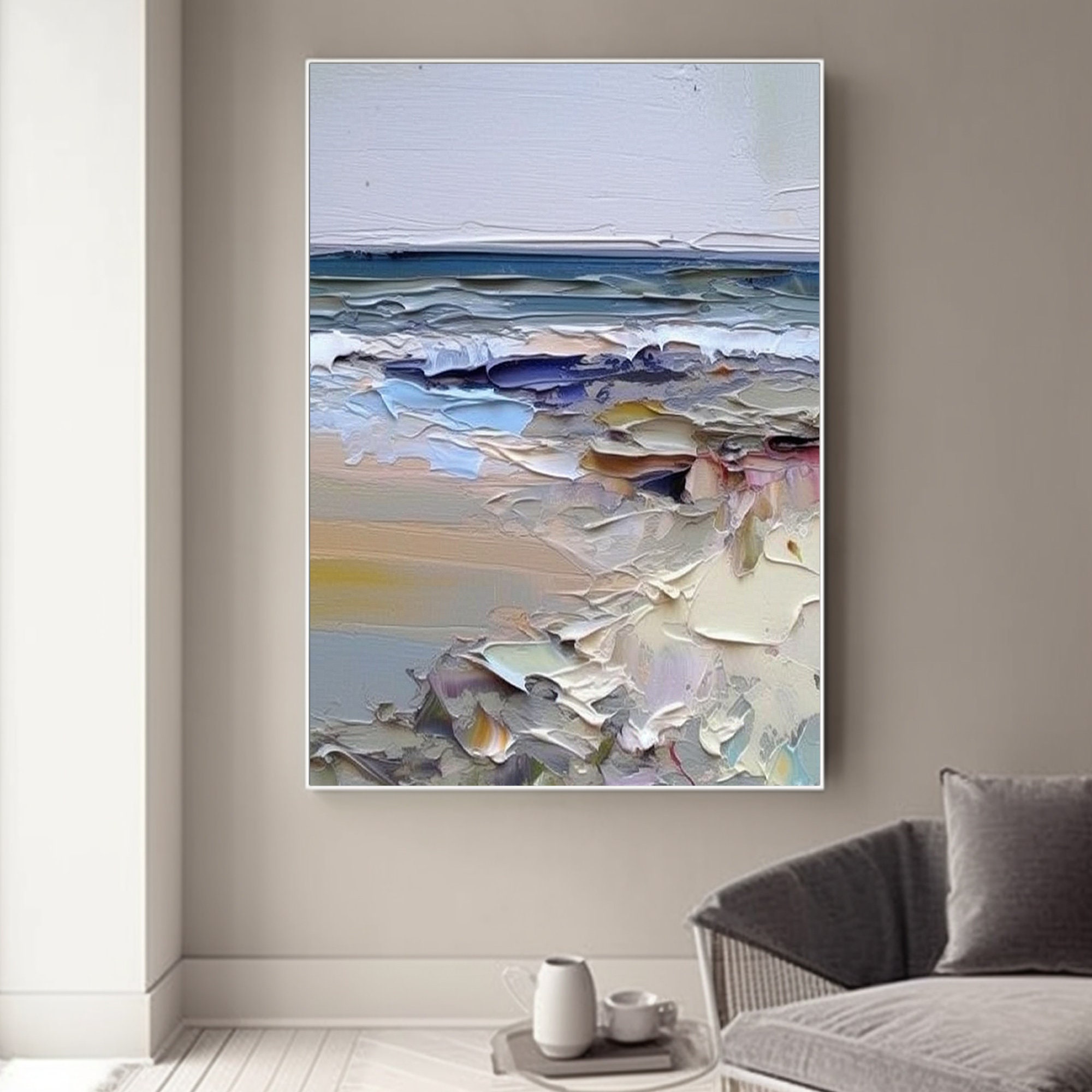 Abstract Original Beach Oil Painting on Canvas,impasto Acrylic Seascape ...