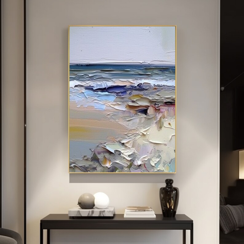Abstract Original Beach Oil Painting on Canvas,impasto Acrylic Seascape ...