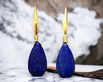 Lapis Lazuli Drop Earrings Handmade Bohemian Jewelry, Blue Gemstone Earrings, Natural Stone Earrings, Gemstone Earrings, Gift Idea