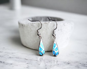 S925 Opal Earrings, Sterling Silver, Silver Studs, Jewellery, Dangle Earrings, White Opal, Blue Opal, Gift for Her, October Birthstone