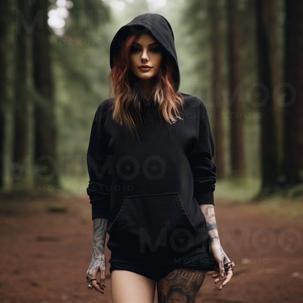 Forest Pagan Witchy Goth Grunge Alternative Black Hoodie Mockup