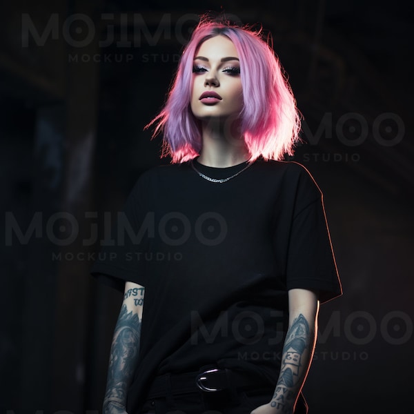 Bella & Canvas 3001 Alternative Scene Pink Pop Punk Goth Black T-shirt Mockup