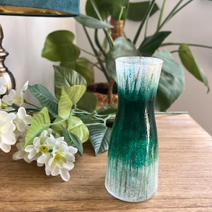 Hand Painted Colourful Glass Bud Vase Unique Gift Home Decor Green Gold White Elegant Artisan Gift for Her
