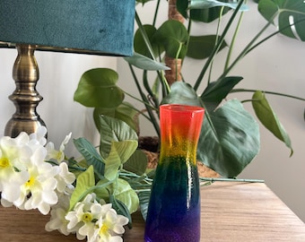 Hand Painted Rainbow Glass Bud Vase: Elegant Home Decor Gift