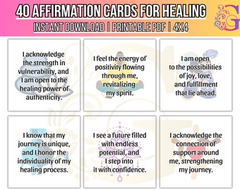 40 Printable Digital Affirmation Cards for your Healing Journey Instant Download Printable Affirmations 4x4 cards Digital Product