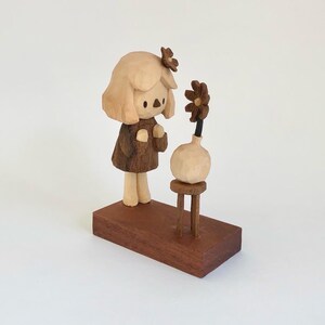 Handmade, wooden carved,  Little One with the Flowers in a Vase