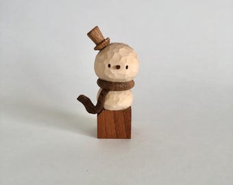 Hi I’m snowman, Hand carved wooden artwork with natural wood colors