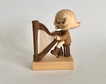 Handmade wooden carving  Harp Sculpture, Hand carved wood figurine