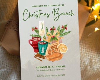 NoelBrunch Christmas Brunch Invitation | Festive Editable Canva Template | 5x7 DIY Elegant Holiday Party Invite