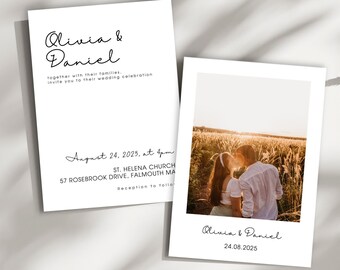 Minimalist Polaroid Wedding Invitation | Modern Editable Canva Template | 5x7 DIY Wedding Invite