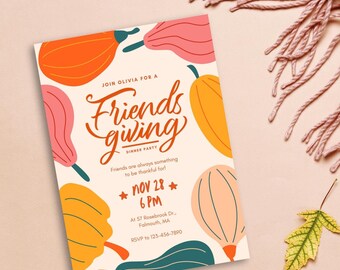 PumpkinPals Friendsgiving Invitation | Thanksgiving Editable Canva Template | 5x7 DIY Fall Dinner Party Invite