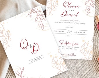 Rosebrook Botanical Wedding Invitation | 5x7 Editable Canva Template | Printable DIY Wedding Invite
