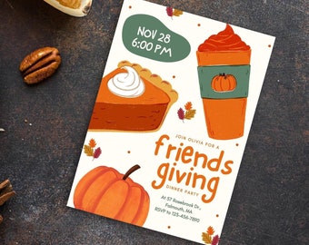 Pie&Spice Friendsgiving Invitation | Fall Dinner Editable Canva Template | 5x7 DIY Thanksgiving Party Invite