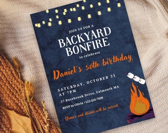 Backyard Bonfire Birthday Invitation | Rustic Editable Canva Template | 5x7 DIY Outdoor Birthday Invite