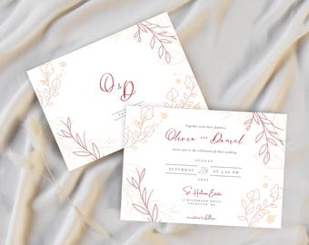 Rosebrook Botanical Wedding Invitation | 5x7 Landscape Editable Canva Template | Printable DIY Wedding Invite