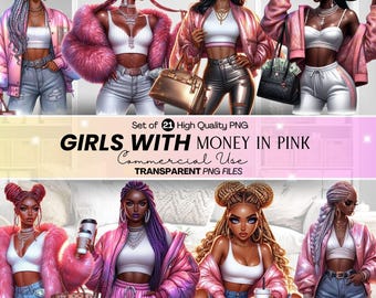 Girl with money png clipart, Hustler Black Girl, Black Girl clipart, Black Women Clipart Brown Girl Boss Money Black Girl Planner Sticker