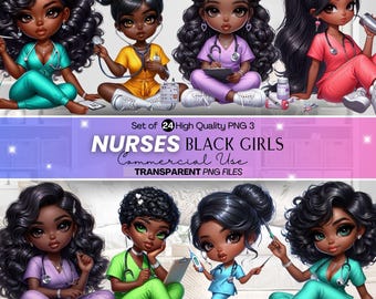 Nurse clipart, Black Girl Clipart, Chibi Clipart, Nurse Sticker, Nurse Set Clipart, Nurse tumbler wrap, African American Clipart, Nurse png