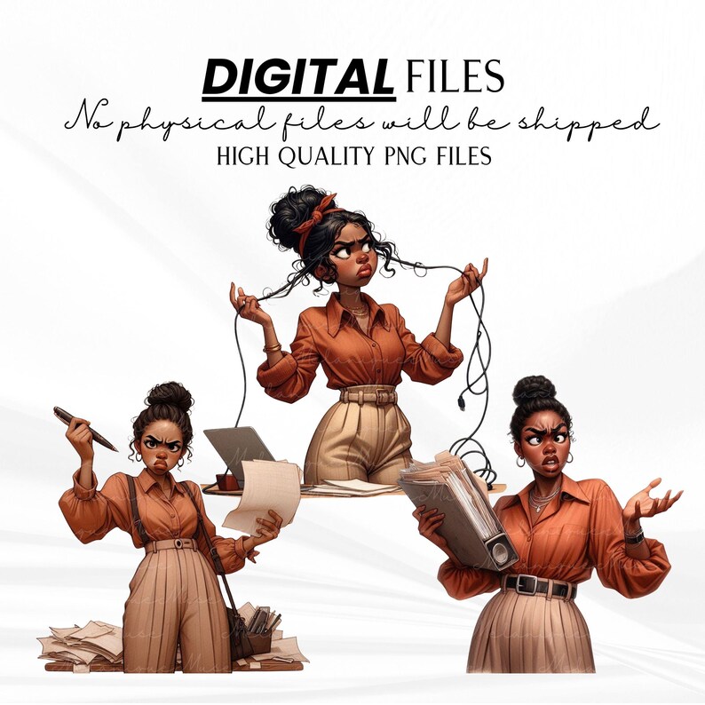 Quirky Office Girl Clipart Bundle, Workplace Decluttering PNG Set ...
