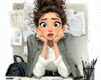 Office Lady Clipart Bundle Jpeg, Beschäftigter Arbeitsplatz PNG, Skurrile Arbeitstag Illustrationen, Projekte, Kunsthandwerk, Scrapbooking Designs