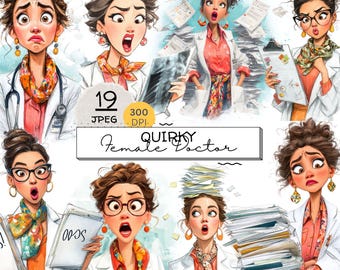Lustiges Arzt-Clipart-Bundle, Medizinisches Personal, Schrullige Krankenschwester, Krankenhauspersonal, Schrullige weibliche Figur, Projekte, Bastelarbeiten, Scrapbooking-Designs