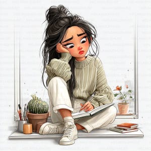 Cosy Girl journaling clipart jpeg, planner schrijven meisje graphics, knutselen, projecten, ontwerpen voor scrapbooking