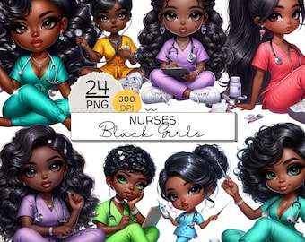 Imágenes prediseñadas de enfermera, imágenes prediseñadas de chica negra, imágenes prediseñadas de Chibi, pegatinas de enfermera, imágenes prediseñadas de conjunto de enfermera, envoltura de vaso de enfermera, imágenes prediseñadas afroamericanas, enfermera png