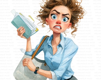 Büroangestellte Clipart Bundle, schrullige Illustrationen, JPEG am Arbeitsplatz, Stress Mitarbeiter, Projekte, Scrapbooking, Basteln