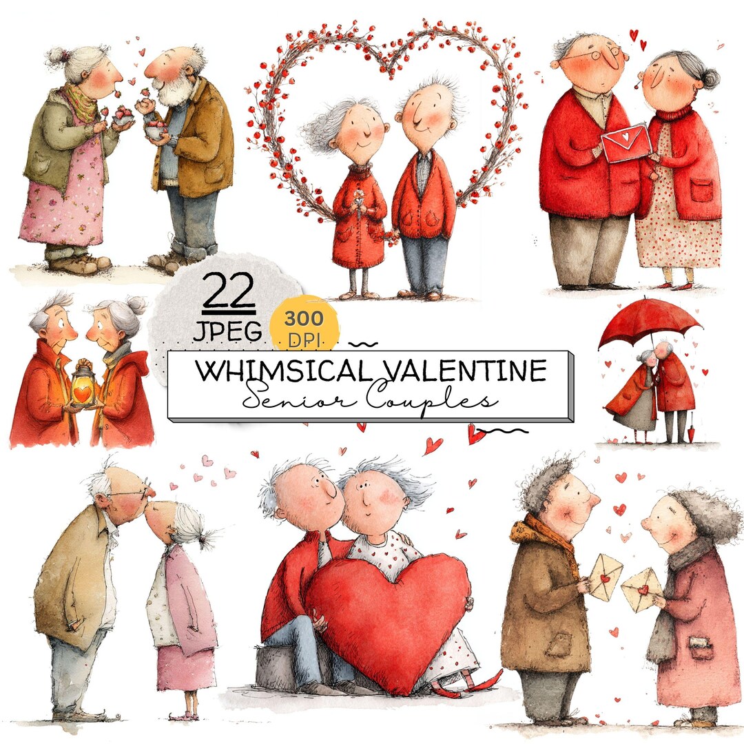 Jpg Inlove Valentine Senior Couple Jpeg Clipart Bundle, Whimsical Love ...