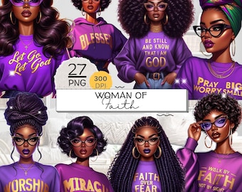 27 Women of Faith Quotes Clipart Bundle, Black Girl Praying PNG Jesus and Faith Blessed Girl Christian Clip Art Faith Quotes God Love