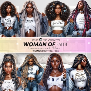 21 Women Of Faith Clipart Bundle, Praying Girls PNG, Black Woman Praying, Blessed Girl Christian Clip Art Faith Quotes God Love Sublimation