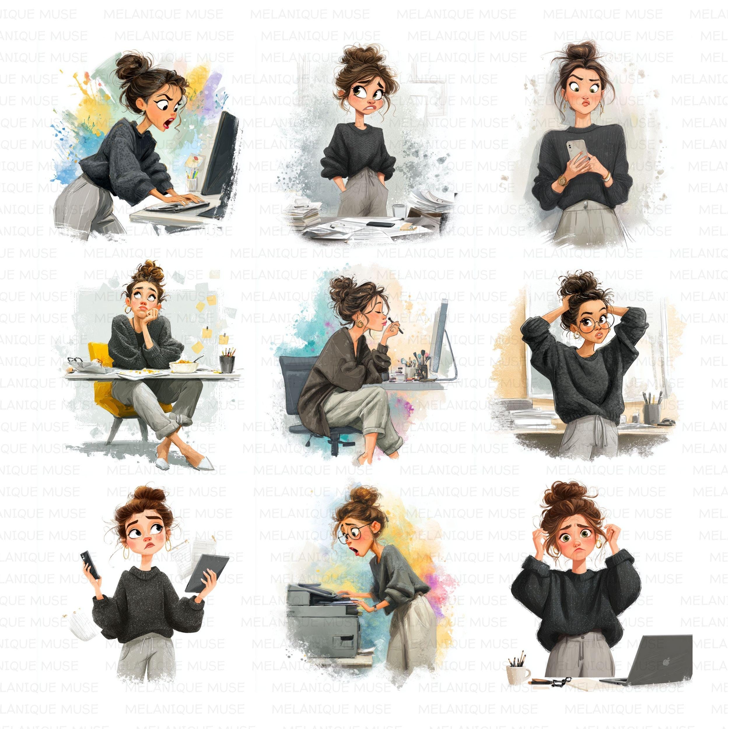 Funny Office Woman Clipart Bundle, Work Life Balance Jpg, Productivity ...
