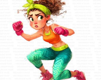 Workout Girl Jpeg Clipart, Quirky Fitness Woman Illustrations for Planners, Stickers, JPEG 300 DPI Crafts