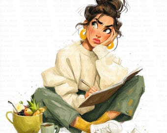 Funny Woman on a Diet Jpeg Clipart, Weight Loss Girl, Wellness Clipart, Meal Prep Planner, Crafts, Projects