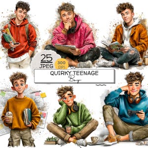 Imágenes prediseñadas de chico adolescente peculiar en formato JPG, chico adolescente, lindo conjunto de arte de sublimación para estudiantes