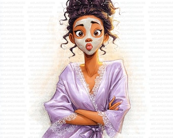 Black Woman Self Care Clipart Bundle, Sassy Afro Girl JPEG Art for Projects, Scrapbook, Crafts