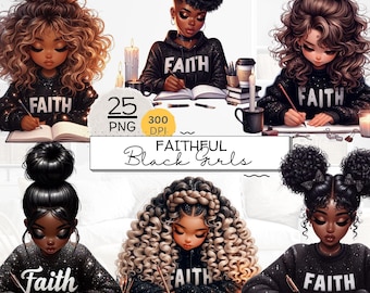 Faithful Black Girls Png Clipart, Black Women Clipart, Christian PNG, Prayer Journal, Crafts, Sublimation