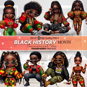 Schwarze Geschichte, 25 Schwarze Geschichte, Chibi Kids, Schwarze Geschichte ClipArt Bundle, Chibi Black Geschichte Clip Art, Schwarzer Stolz, schwarze Kinder, schwarze Mädchen
