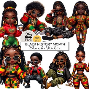 História Negra, 25 Crianças Chibi da História Negra, Pacote de Clipart da História Negra, Clipart Chibi da História Negra, Orgulho Negro, Crianças Negras, Meninas Negras