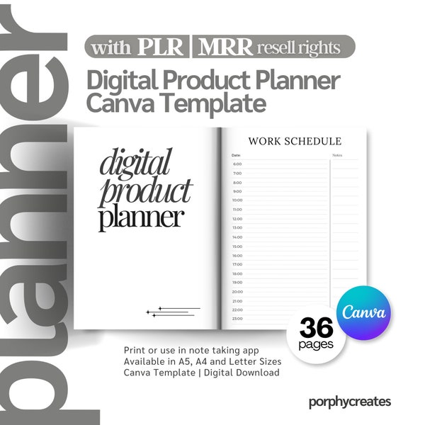 Digital Product Planner, Side Hustle Guide, Passive Income, Online Business Planner, Business Launch Guide, PLR, MRR, Canva Editable Content