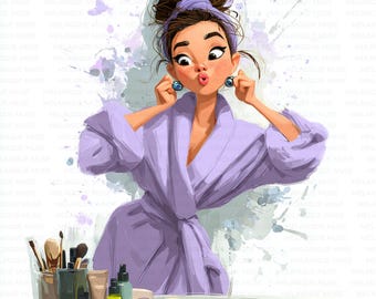 Lustiges GRWM Frau Jpeg Clipart Bundle, Self-Care Beauty Illustrationen, schrullige Make-up und Haar-Routine, Basteln, Projekte
