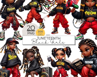 Juneteenth Black Chibi Girls, Black woman chibi clipart, Black history png, Black girl planner, Black history month, Black pride, Black Kids