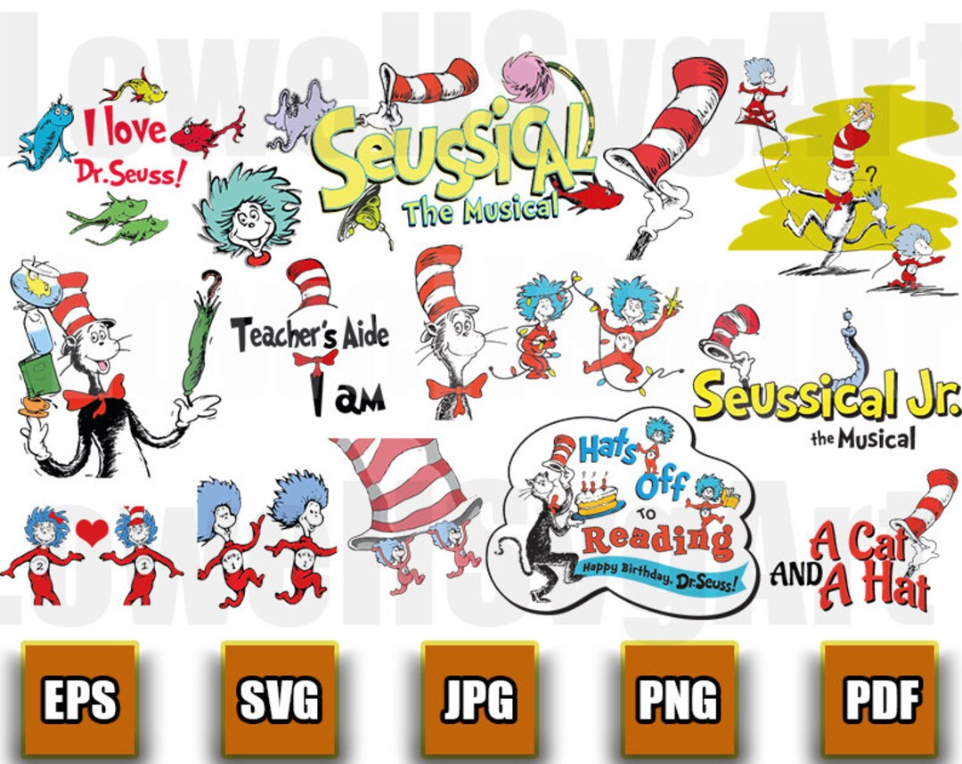 Dr Seuss Svg Bundle, Dr Seuss Png, Dr. Seuss Quotes Cat in the Hat Svg ...