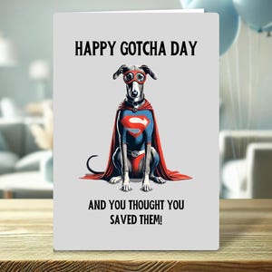 Divertente biglietto di auguri per il Gotcha Day: "Buon Gotcha Day, e pensavi di averli salvati!" - Per i proprietari di cani salvati o genitori di animali domestici adottati